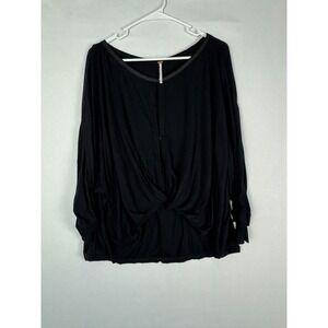 Free People Keepin On Cutout Blouse Womens L Black Boho Oversized Top Rayon Blen
